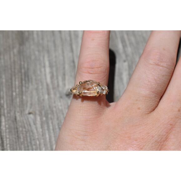 Size 5 Gold Engagement Ring, 14k Solid Gold, Three Stone Wedding Ring - Picture 2 of 4